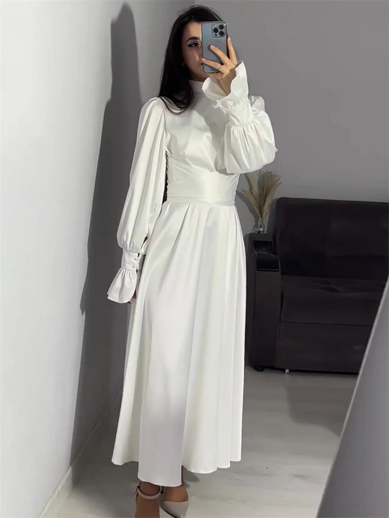 Ruffled Bandage Elegant Maxi Dress for Women Patchwork Slim Lace-Up Solid Vintage Evening Partywear Ladies Long Dress 2024