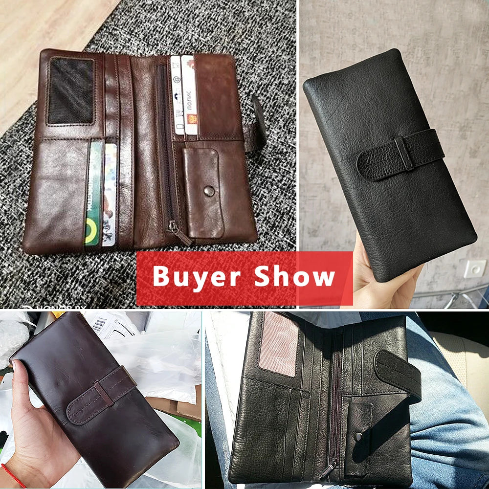 Wallet Men'S Genuine Leather Purse for Men Clutch Male Wallets Long Leather Zipper Wallet Men Business Money Bag 6018