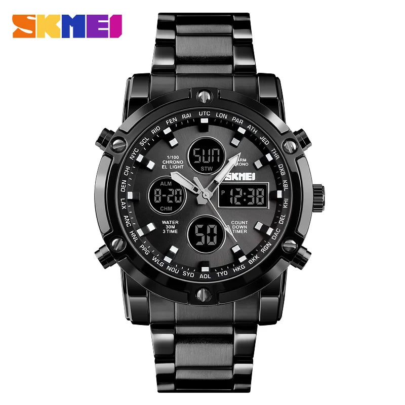 Fashion Men'S Wristwatch  Watch Sport Digital Bracelet 3 Time Countdown Mens Clock Stainless Steel Watches Male Business