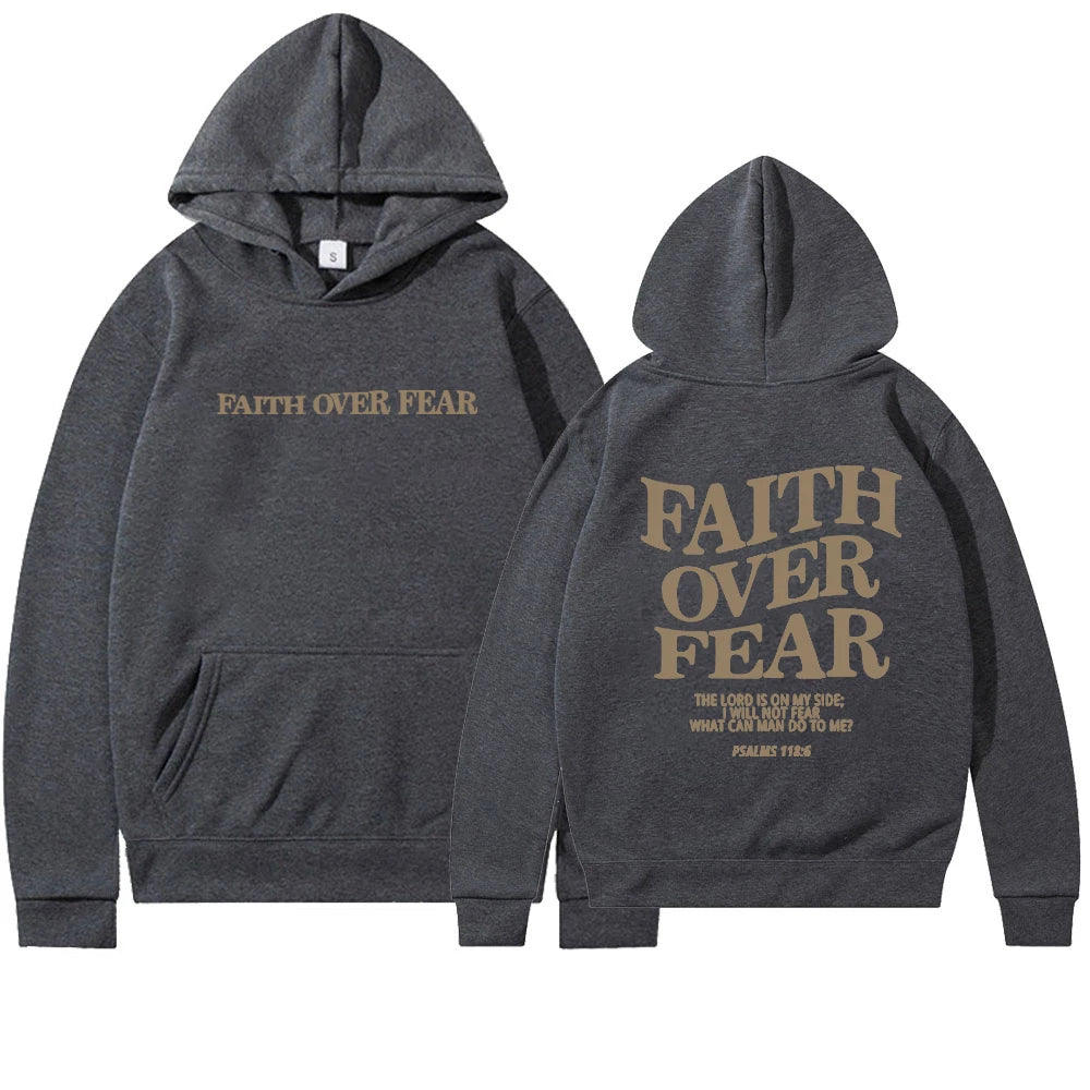 Faith over Fear Christian Hoodie for Woman Christian Sweatshirt Jesus Sweatshirt Cotton Female Pullover Bible Verse Clothes