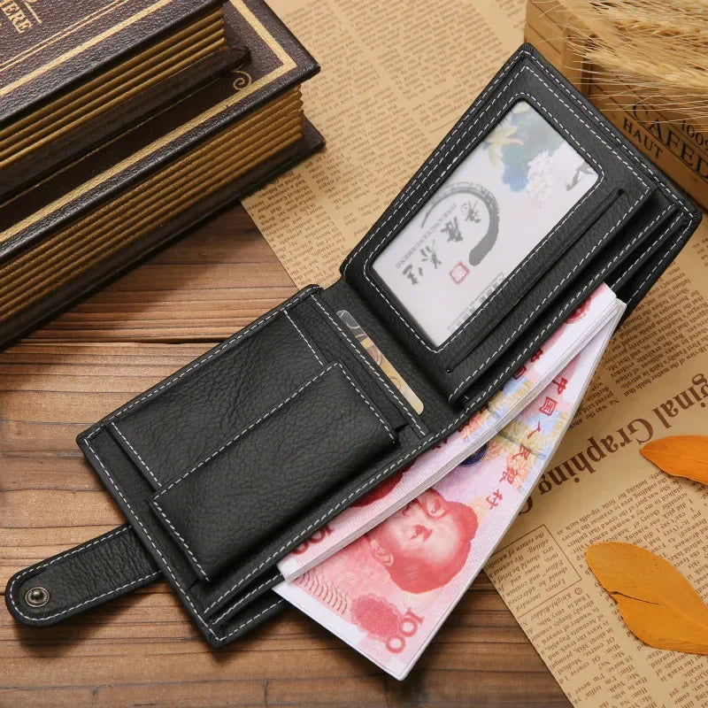 100% Genuine Leather Men Wallet Premium Product Real Cowhide Wallets for Man Short Black Credit Card Cash Receipt Holder Purse