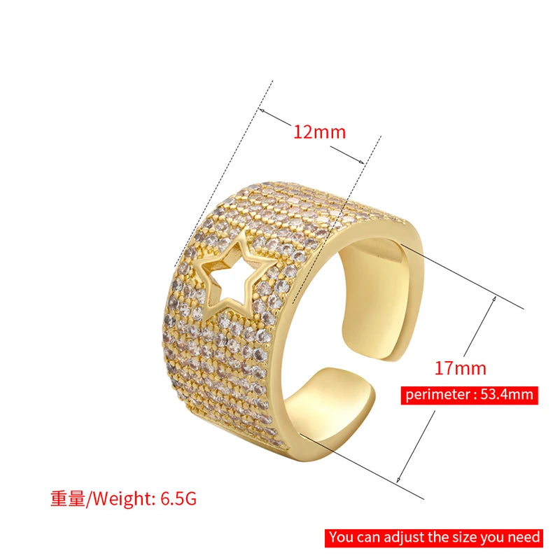 2021 New Gothic Style Opening Rings for Women CZ Crystal Star Heart Hollow Fashion Women Rings Jewelry Wholesale VJ138