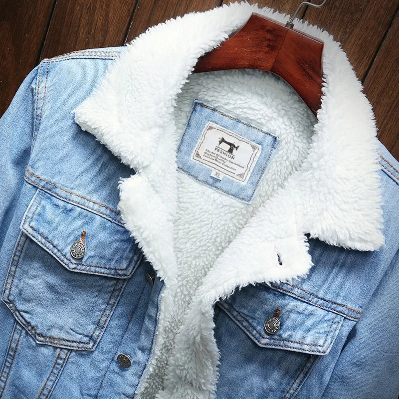 Men Denim Jacket Trendy Winter Warm Fleece Coats Mens Thicker Outwear Fashion Jean Jackets Cowboy Casual Clothes plus Size 6XL