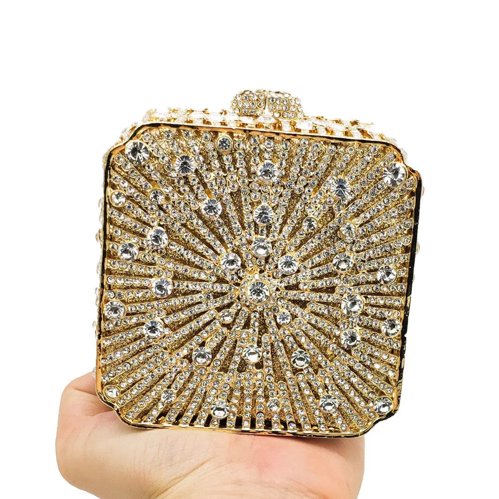 Dazzling Crystal Women Evening Bag Metal Box Clutch Wedding Bridal Diamond Minaudiere Mini Handbags Ladies Party Purses