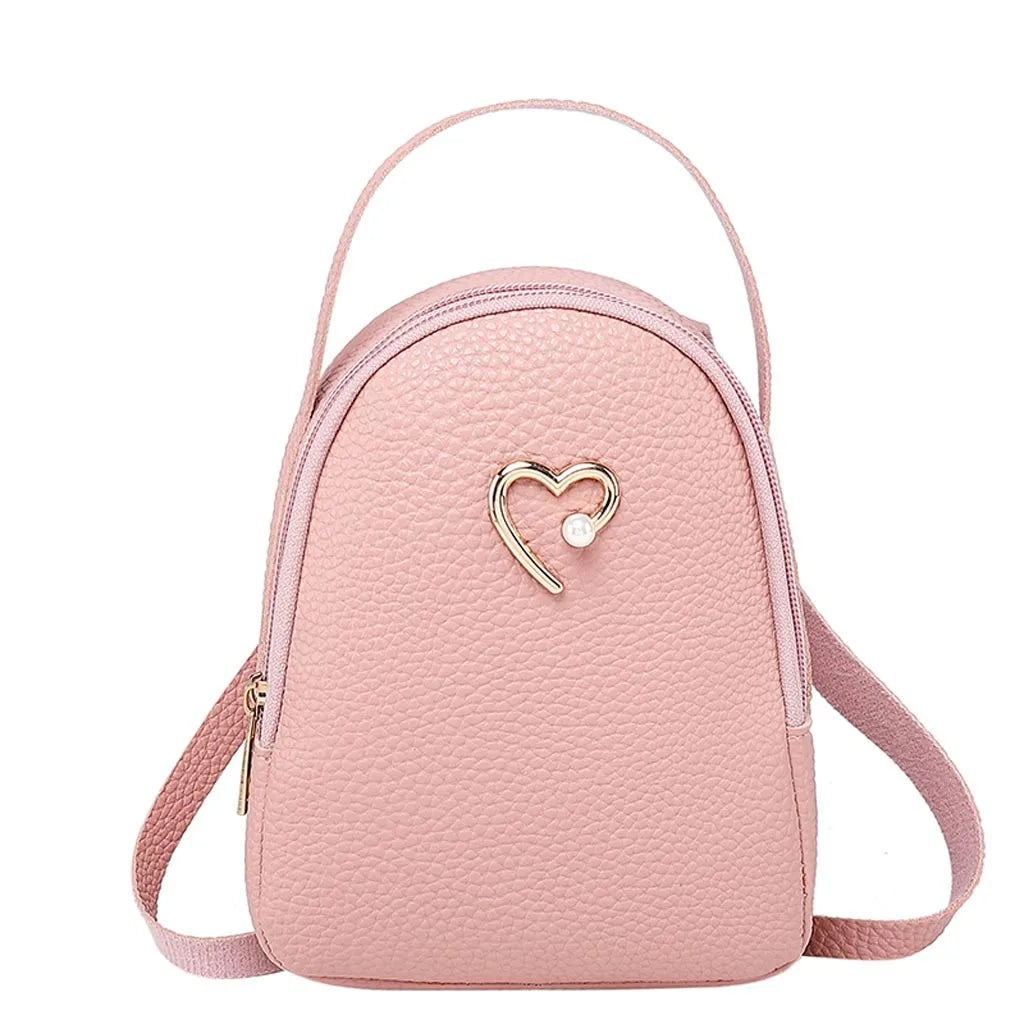 Women'S Mini Backpack Luxury PU Leather Kawaii Backpack Cute Graceful Bagpack Small School Bags for Girls Heart Shaped Decorate