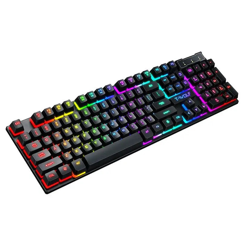 T-WOLF New Keyboard Mouse Kit TF200 Office USB Wired Luminous Keyboard and Mouse Set Russian Keyboard