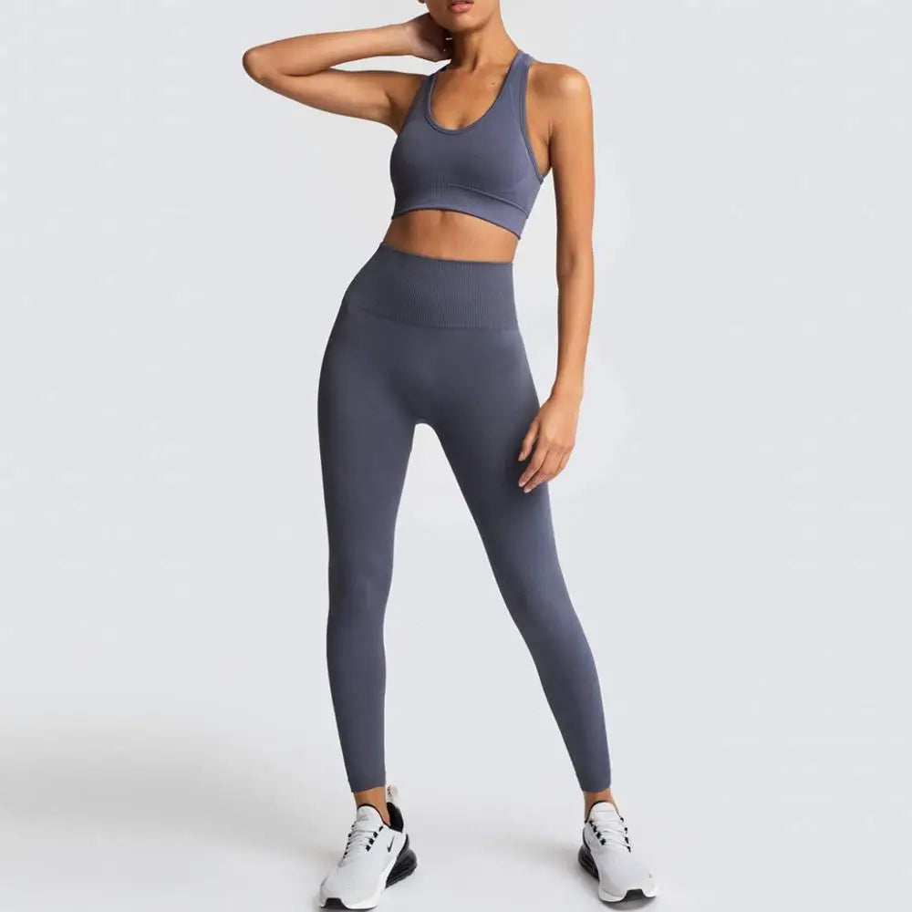 Women 2 Piece Yoga Set Bra+Long High Waist Pants Sports Suit Gym Fitness Suit Vest+Tight Legging Sport Sets Sportswear