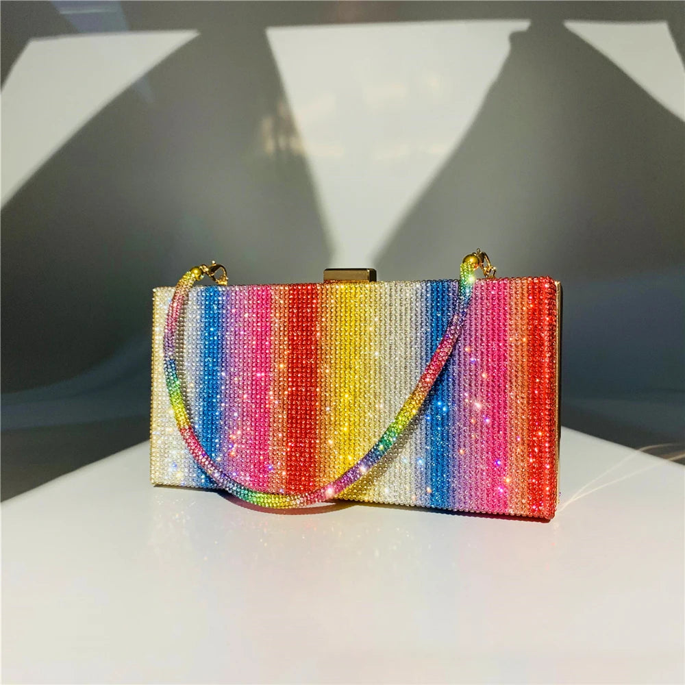 Rainbow Diamond Wedding Clutch Bag Elegant Party Evening Clutch Purse and Handbag for Women Luxury Designer Crossbody Bag ZD2106