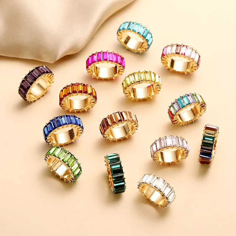 Fashion 3A Cubic Zirconia Ring for Women Men 2020 Bohemian Colorful Rainbow Ring Woman Diy Statement Rings Party Wedding Jewelry