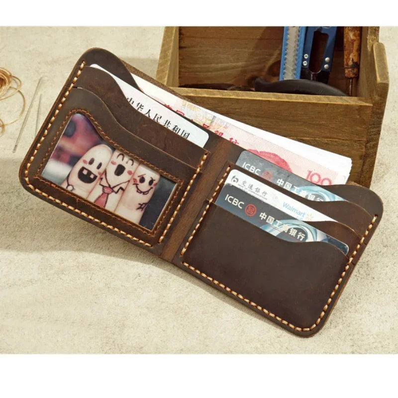 Fashion Genuine Leather Men'S Wallet Retro Handmade Wallet for Men Durable Real Leather Purse for Men Coin Purse Wallet