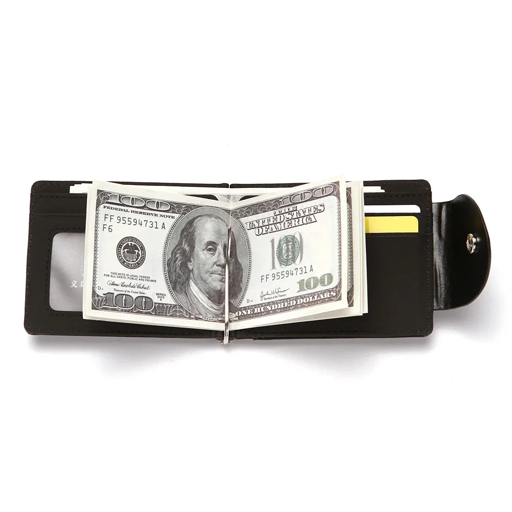 South Korea Style Money Clip Men Wallet Purse Ultrathin Slim Wallet Mini Hasp Leather Wallet Business ID Credit Card Case