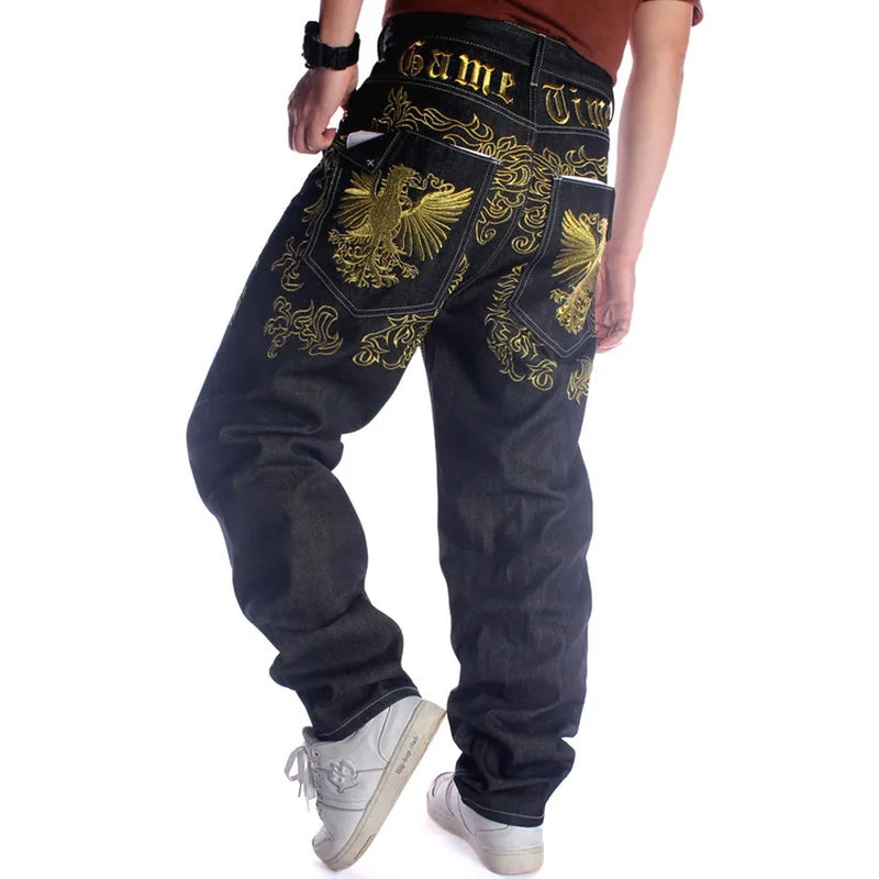 2023 New Men'S Black Baggy Jeans Hip Hop Designer  Brand Skateboard Pants Loose Style True Hiphop Rap Jeans Boy Size30-46