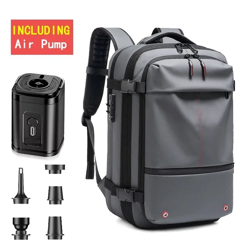 Waterproof Man Travel Backpack Vacuum Compression with Air Pump anti Theft Laptop Bag Expandable Fashion Casual Large Back Pack