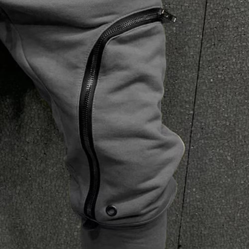 Cargo Pants Men Fashion Solid Color Drawstring Casual Multi Zippers Pockets Trousers Hip Hop Style Men Harem Pants Streetwear