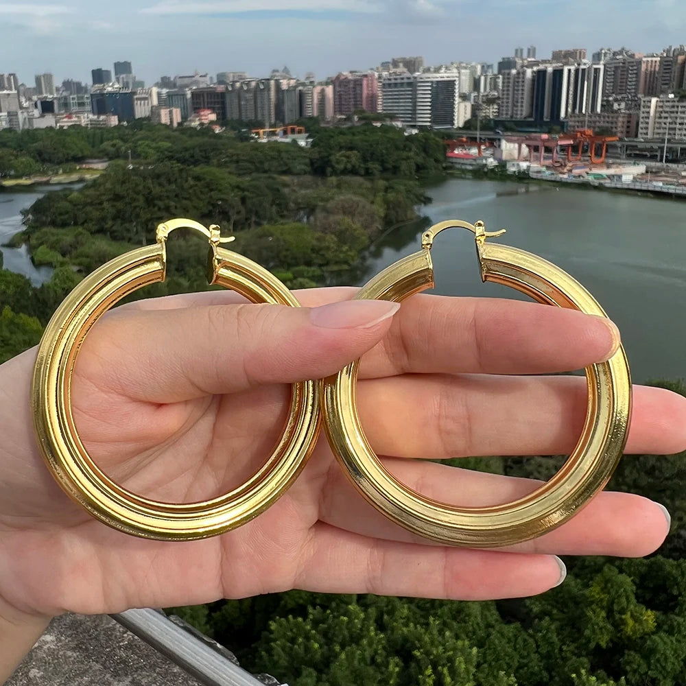 Big Hoop Earrings for Women Thick Metal Gold Color Twisted New Design Loop Earrings 2022 Stud Trend Charm Large Earring