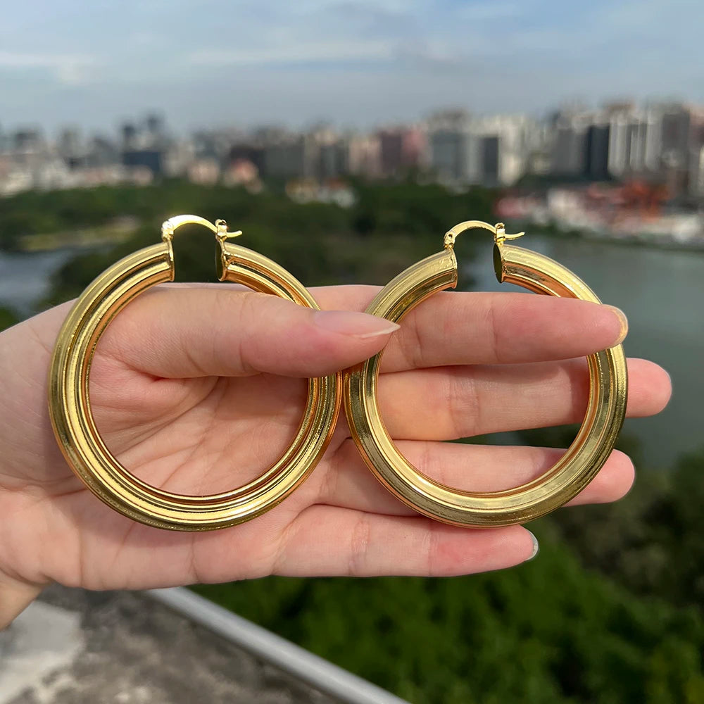 Big Hoop Earrings for Women Thick Metal Gold Color Twisted New Design Loop Earrings 2022 Stud Trend Charm Large Earring