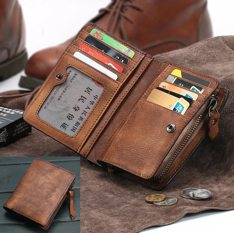 Vintage Genuine Leather Wallet Men Purse Leather Men Wallet Vertical Short Money Bag Male Wallet Credit Card Holder