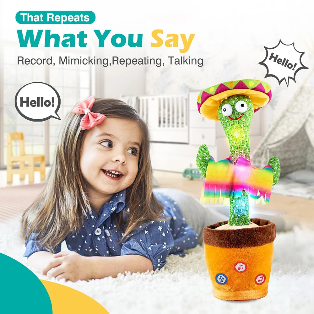 Dancing Talking Cactus Singing Talking Recording Mimic Repeating What You Say Toy Electronic Light up Plush Give for Kids Gifts