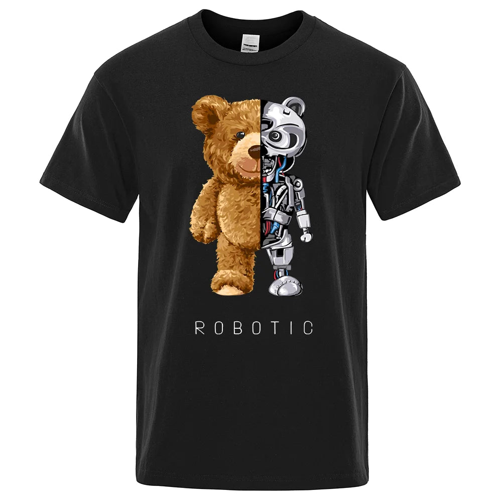 Funny Ted Bear Robot Tshirt Robotic Bear Men Short Sleeve Fashion Casual Clothing Summer Cotton Tees Oversized Street T-Shirts