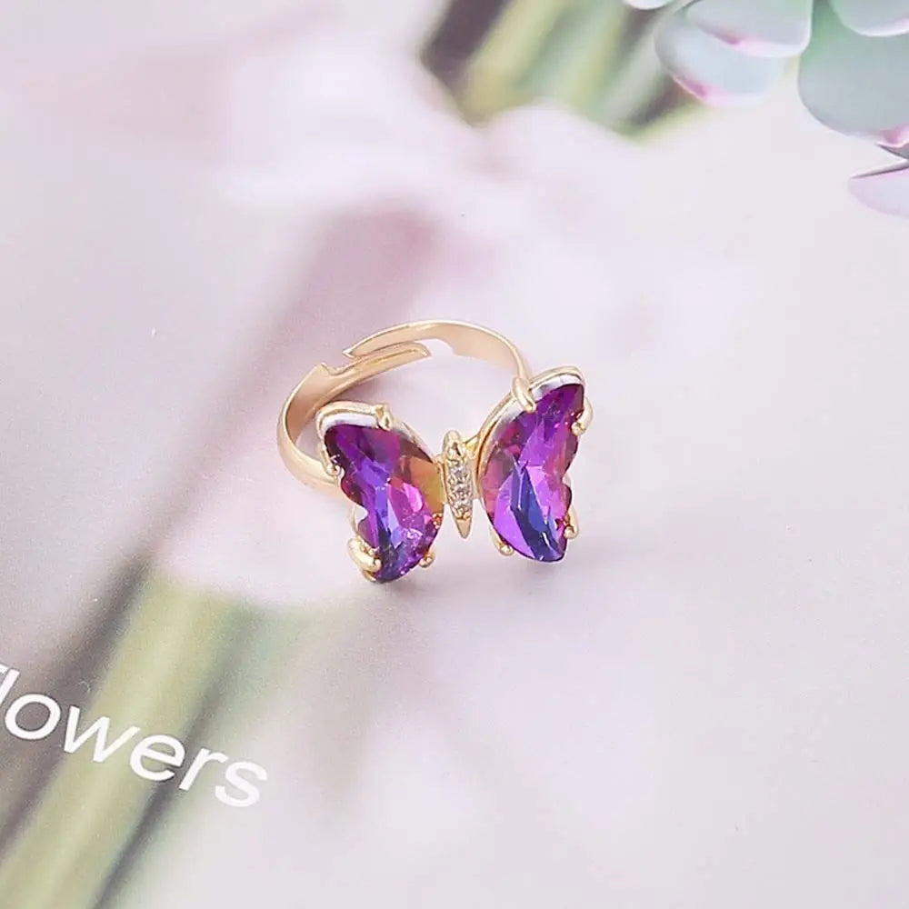 Women Rings Colorful Crystal Open Butterfly Rings Simple Banquet Wedding Finger Rings for Women Gift