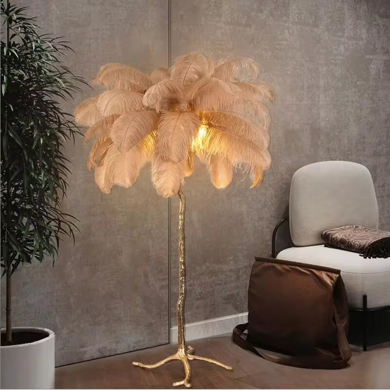 Nordic LED Floor Lamp for Living Room Modern Resin Luxury Ostrich Feather Floor Lamps Bedroom Sofa Corner Indoor Standing Lights