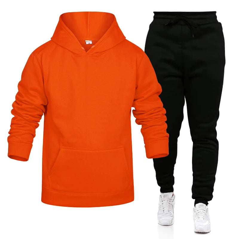 Pop Hoodies Set Tracksuit Men Fleece Warm Sweatshirt Print Jogging Homme Tracksuit Survetement Homme Two Piece Set Top and Pants