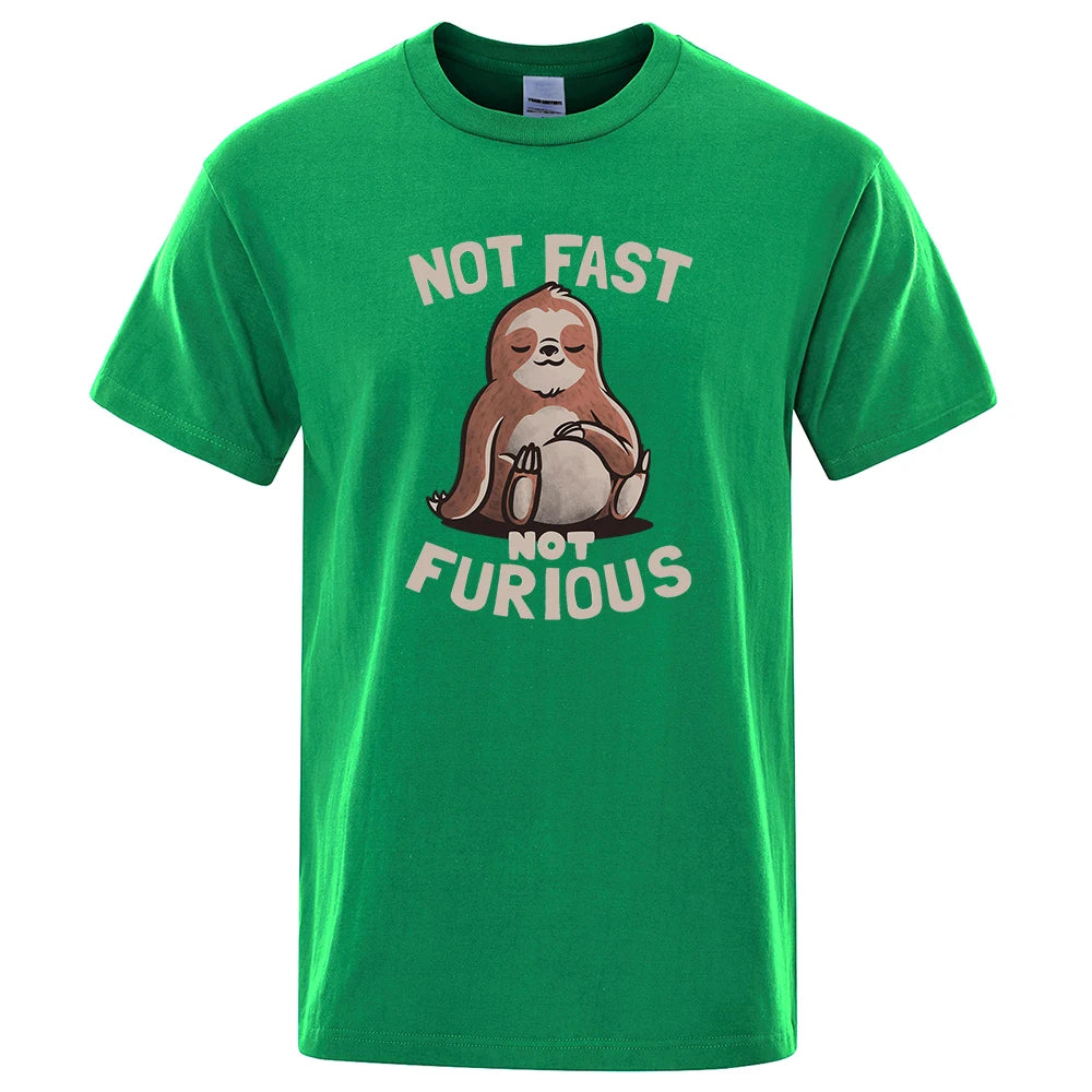 Not Fast Not Furious Kawaii Sloth Print Clothing Men Street Oversized T Shirts Breathable Cotton Streetwear Creativity T-Shirt