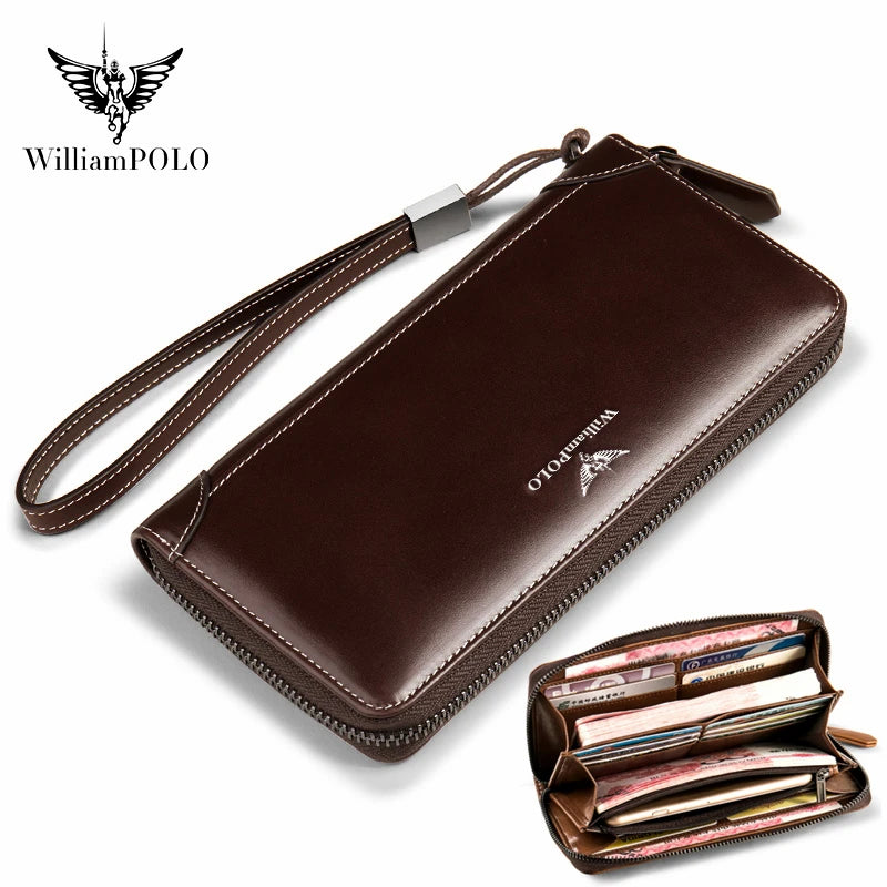 Brand Business Men Wallet Long Genuine Leather Clutch Wallet Purse Male Top Quality Soft Cowhide Handmade Coin Pouch