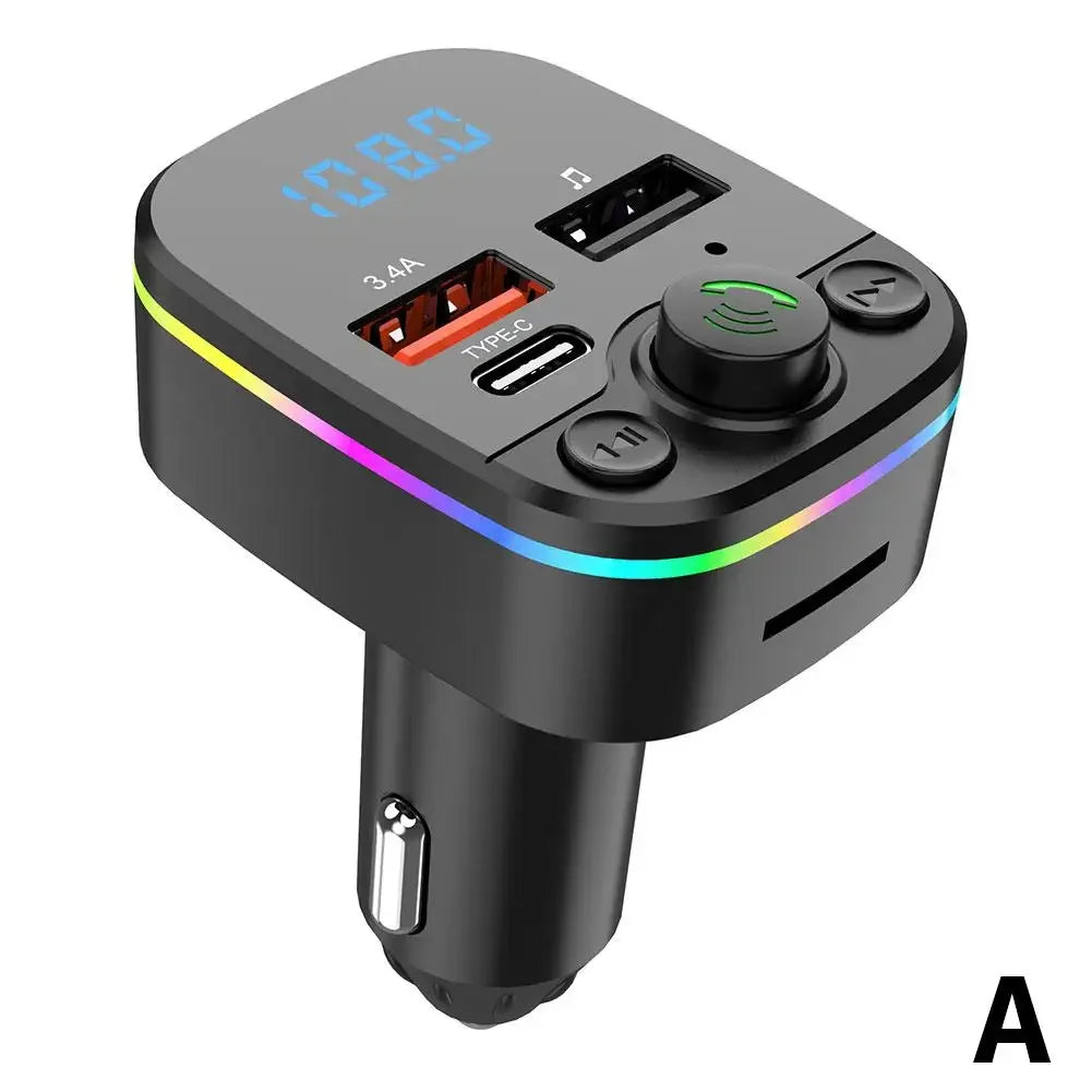 Wireless FM Radio Kit Bluetooth 5.0 Car FM Transmitter Fast Colorful Charger and with Play MP3 Modulator Handsfree Ambient