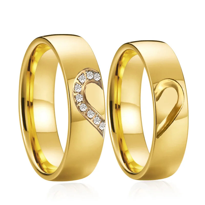 1 Pair Lover'S Heart Alliance 18K Gold Plated CZ Wedding Rings Couple Sets for Men and Women Proposal Marriage Anniversary Ring