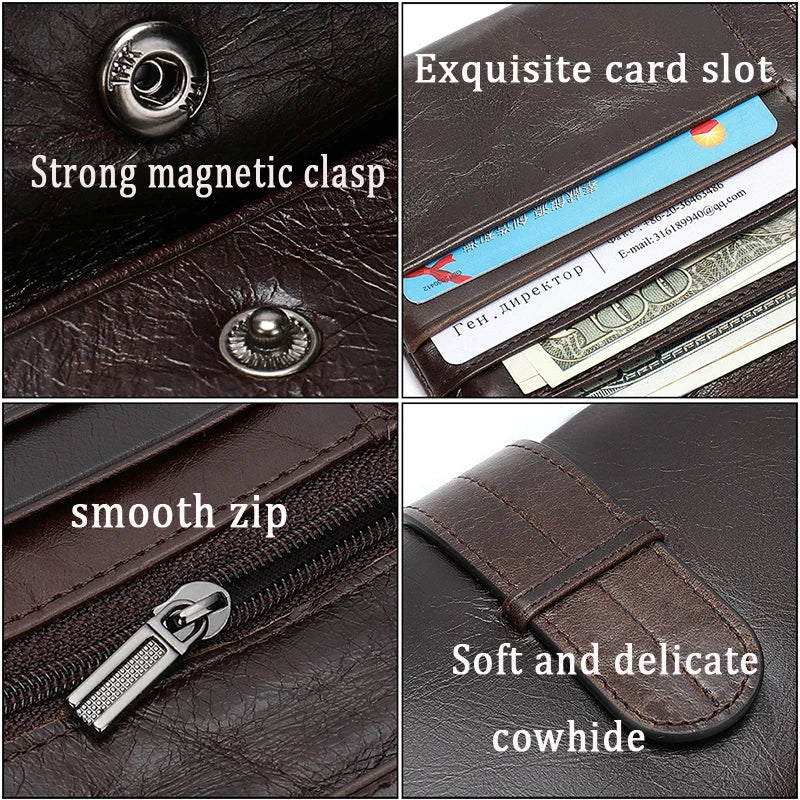 Wallet Men'S Genuine Leather Purse for Men Clutch Male Wallets Long Leather Zipper Wallet Men Business Money Bag 6018