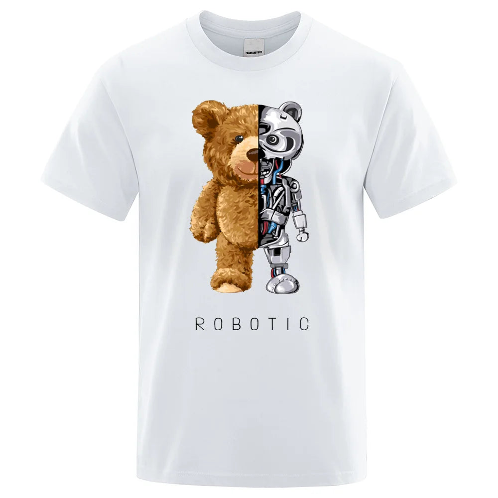 Funny Ted Bear Robot Tshirt Robotic Bear Men Short Sleeve Fashion Casual Clothing Summer Cotton Tees Oversized Street T-Shirts