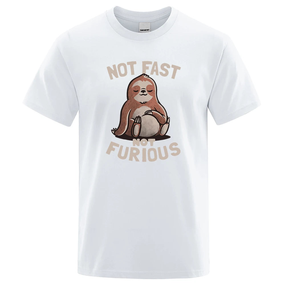 Not Fast Not Furious Kawaii Sloth Print Clothing Men Street Oversized T Shirts Breathable Cotton Streetwear Creativity T-Shirt