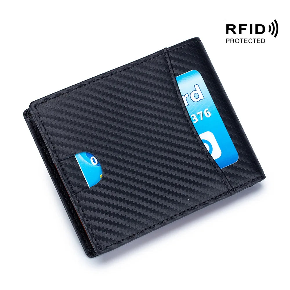 Men Wallet Wallet Rfid Ultra Thin Short Wallet Carbon Fiber Leather Coin Purse Card Case Blue Black Orange Card Organizer