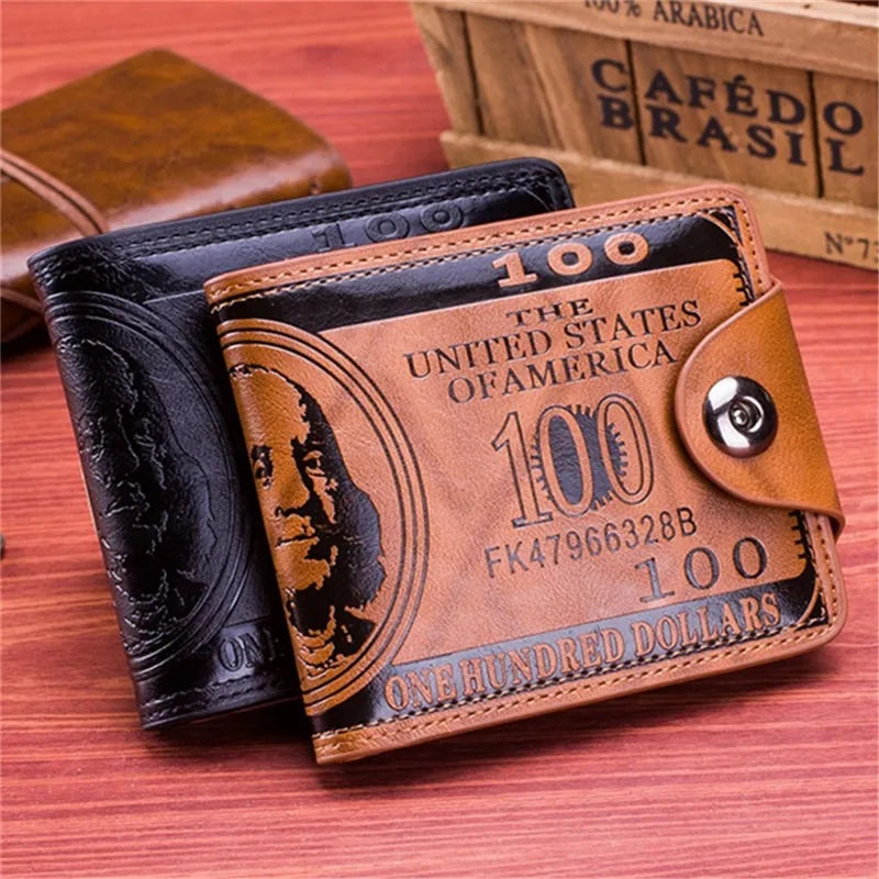 Leather Men Wallet 2024 Dollar Price Wallet Casual Clutch Money Purse Bag Credit Card Holder Fashion New Billetera Hombre