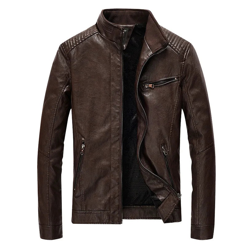 2023 Mens PU Leather Jacket Fleece and Thicken Male Coats Motorcycle Clothing Men Warm Mens Streetwear Pilot Leather Jacket