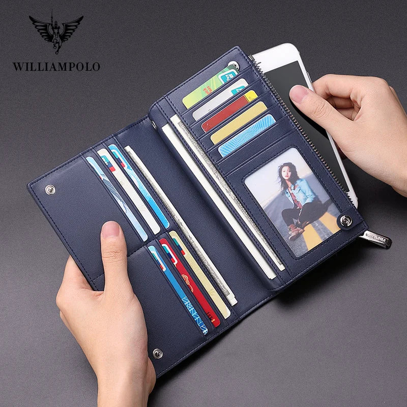 Brand Men Genuine Leather Wallet Zipper Coin Pocket Business Clutch Wallets Bag Male Long Wallets Men Wallet for Men