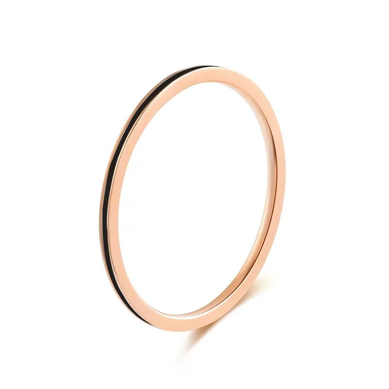 1Mm Small Mini Rose Gold Color Stainless Steel Simple Enamel Women Rings Fashion Jewelry US Size 3 4 5 6 7 8 9 10