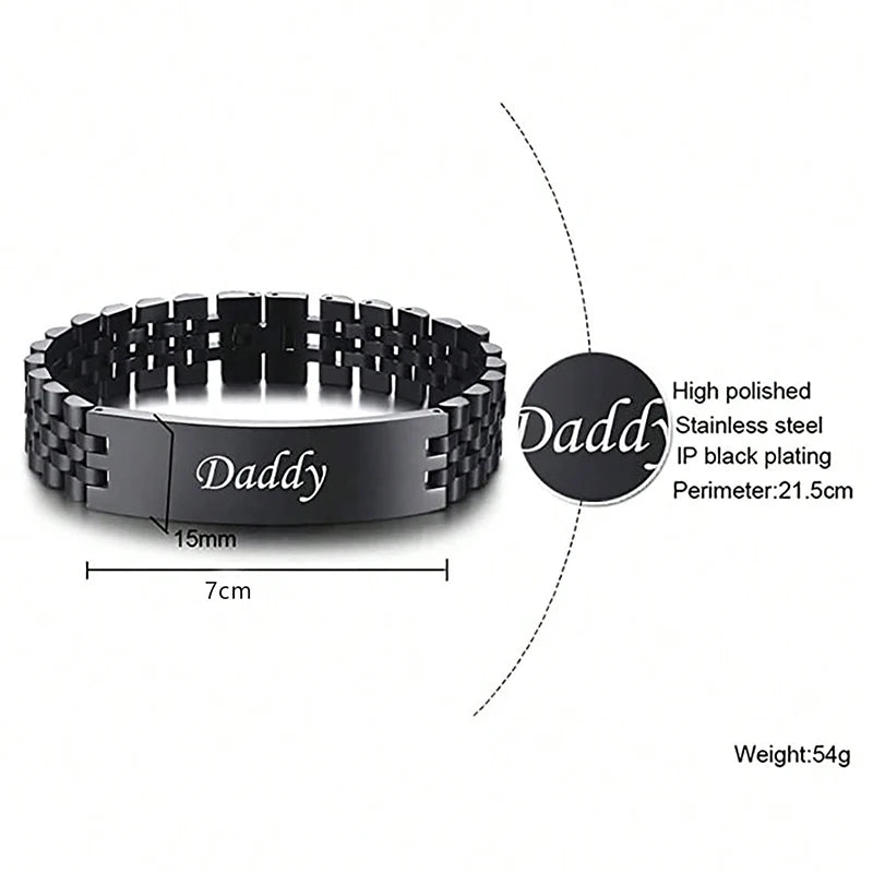 Trendy Black Stainless Steel Watch Band Bracelets for Daddy Dad Father Day Gifts Men Jewelry