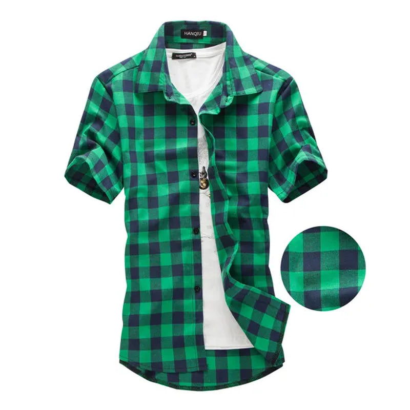 Red and Black Plaid Shirt Men Shirts 2024 New Summer Fashion Chemise Homme Mens Checkered Shirts Short Sleeve Shirt Men Blouse