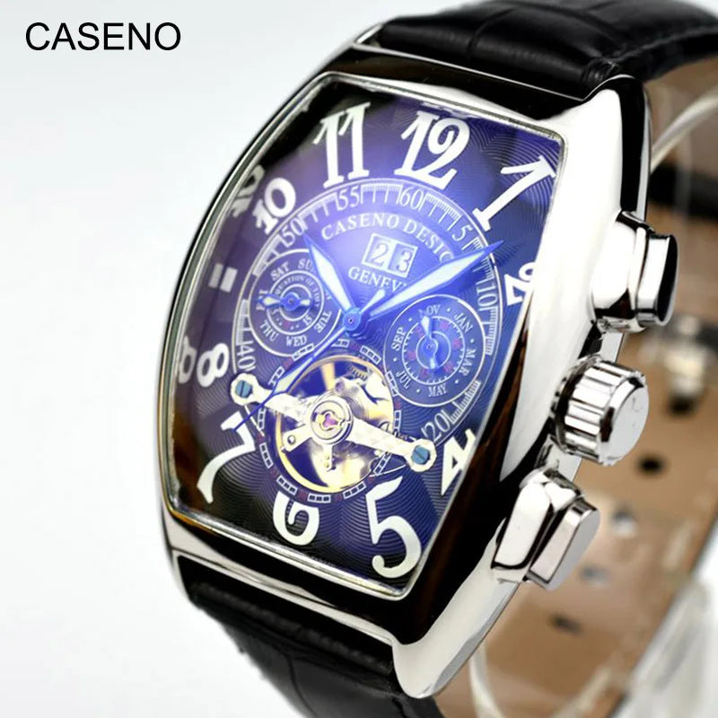 Automatic Mechanical Men Watch Fashion Skeleton Leather Wrist Watch Mens Top Brand Luxury Tourbillon Watch Classic Men