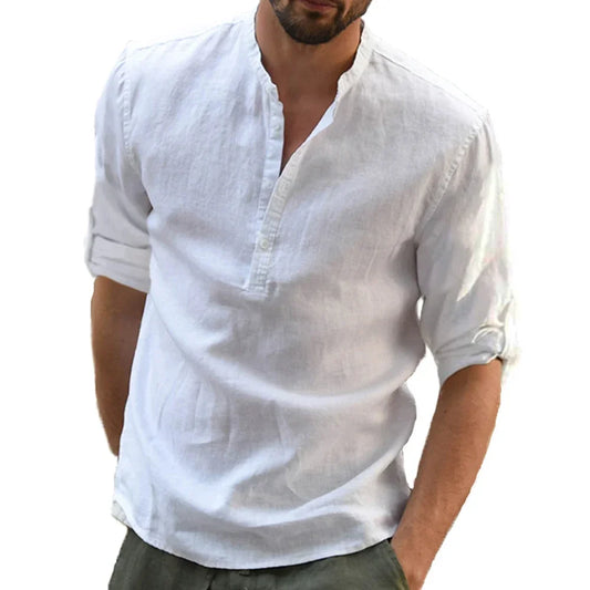 KB New Men'S Casual Blouse Cotton Linen Shirt Loose Tops Long Sleeve Tee Shirt Spring Autumn Casual Handsome Men Shirts