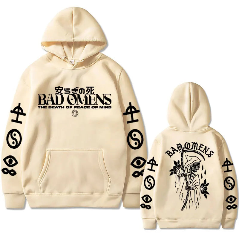 Bad Omens Band Tour American Music Print Hoodie the Death of Peace of Mind Skeleton Graphic Hoodies Male Rock Gothic Sweatshirts