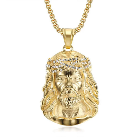 Stainless Steel Titanium Hip Hop God Jesus Human Head Luxury Gold Plated Pendant Collar Chains Necklace for Men Women Jewelry