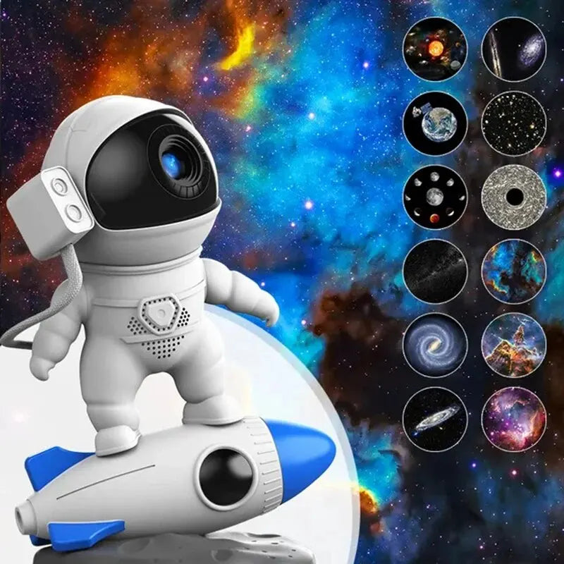 Bluetooth Music Speaker with White Noise Rocket Astronaut Star Nebula Projector Space Galaxy Projector Night Light for Kids Gift