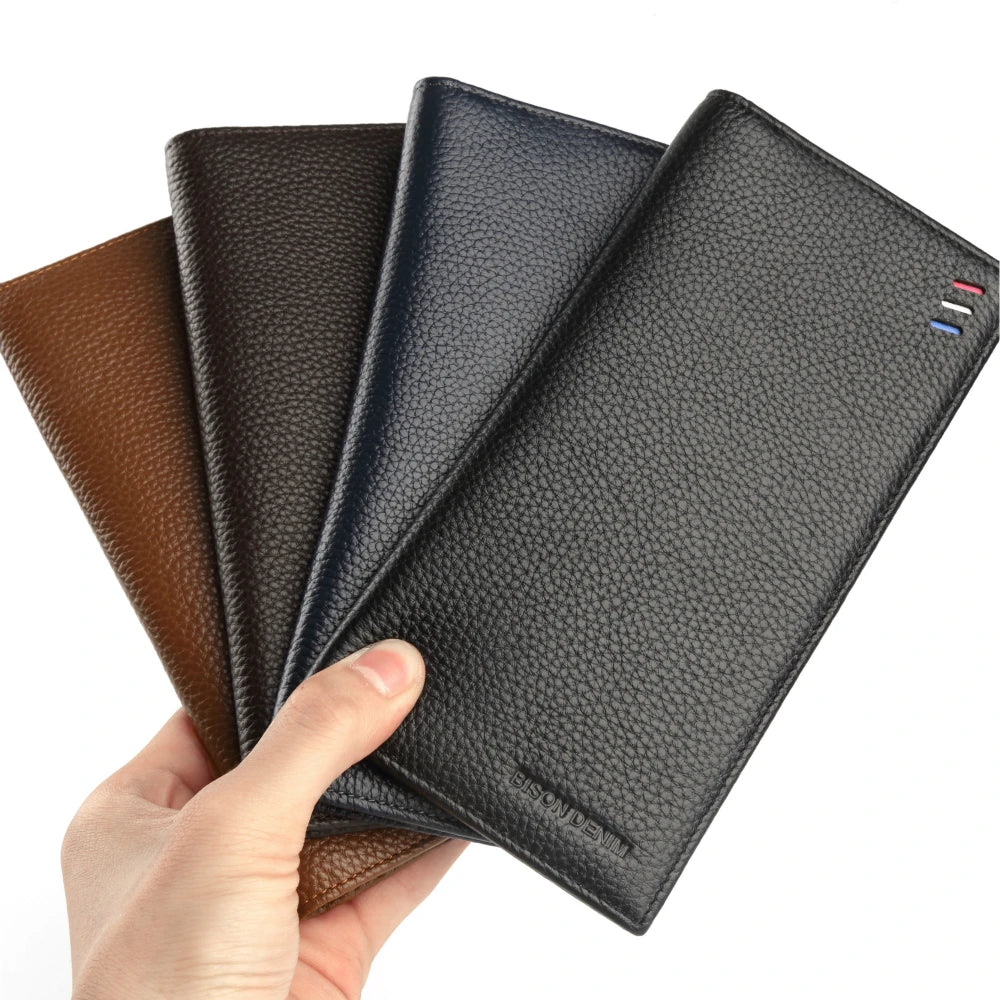 Cowskin Long Purse for Men Wallet Business Men'S Thin Soft Genuine Leather Wallet Card Holder Coin Purse N4470&N4391