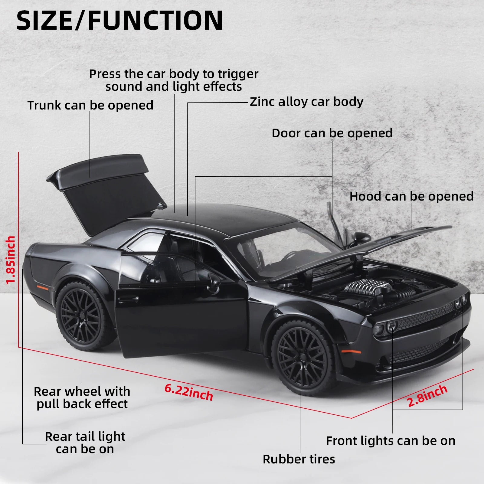 1/32 Hellcat Redeye Alloy Diecast Muscle Car Model Sound & Light Children'S Toy Collectibles Birthday Gifts Original Box Present