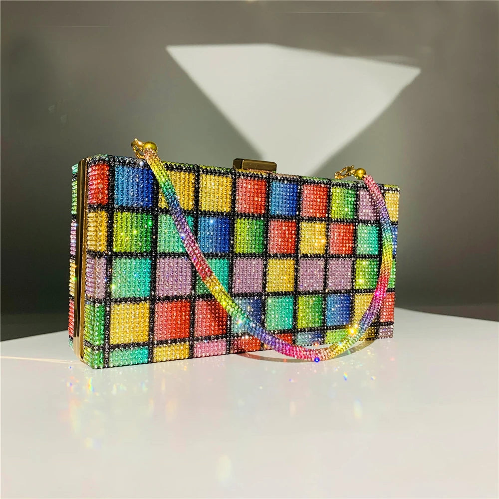 Rainbow Diamond Wedding Clutch Bag Elegant Party Evening Clutch Purse and Handbag for Women Luxury Designer Crossbody Bag ZD2106