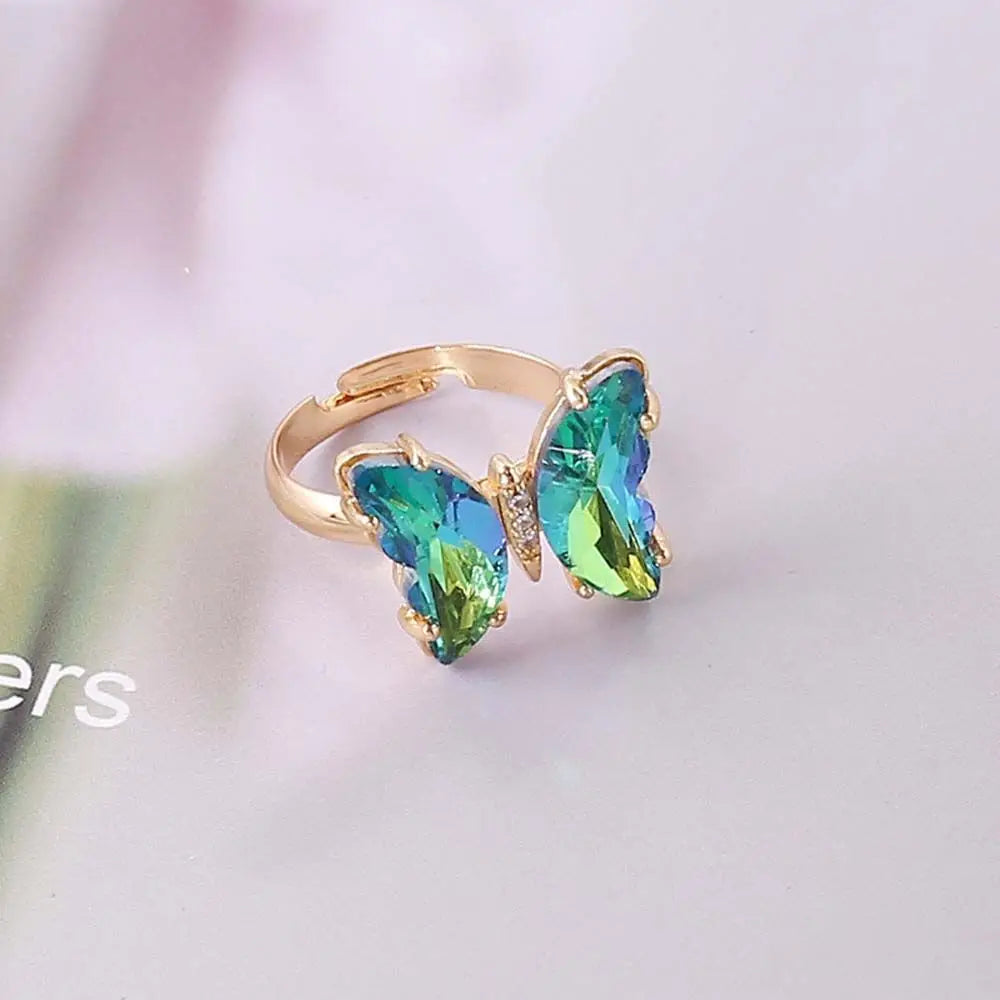 Women Rings Colorful Crystal Open Butterfly Rings Simple Banquet Wedding Finger Rings for Women Gift