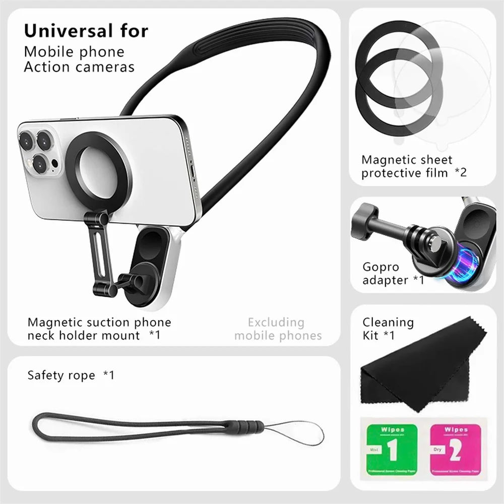 Silicone Magnetic Neck Mount Quick Release Hold for Iphone 15 14 13 12 11 10 SAMSUNG HUAWEI XIAOMI Phone Gopro Action Cameras